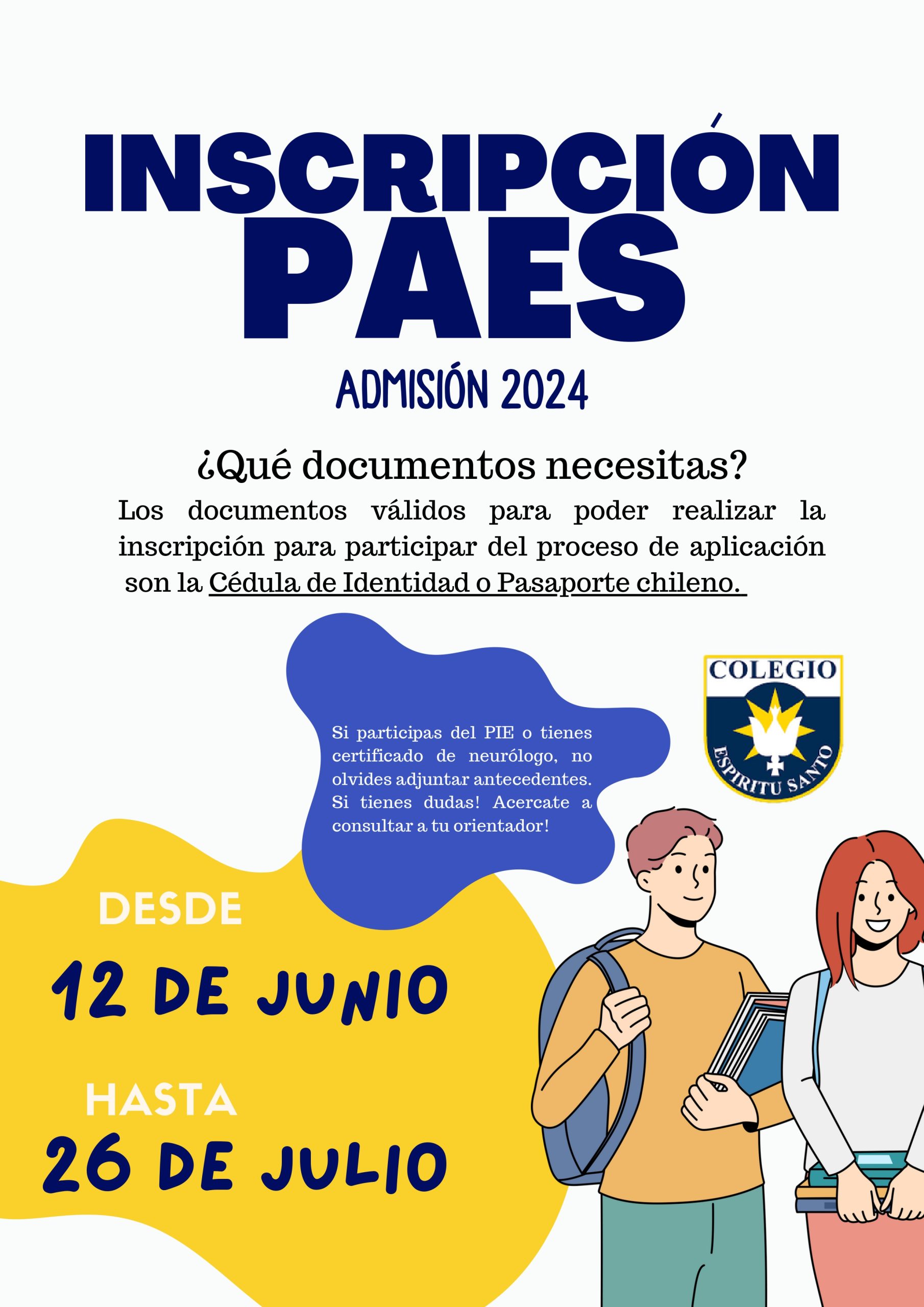 Inscripción PAES Admisión 2024 Colegio Espíritu Santo Talcahuano